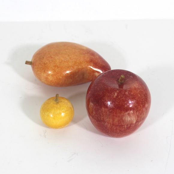 Vintage Summer Fruit Carved from Stone Apple Mango Plum, Set of Three - Picture 2 of 10